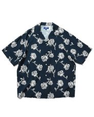 画像2: LFYT Rose Pattern Open Collar Shirt Navy ローズ オープンカラー シャツ 半袖シャツ  (2)
