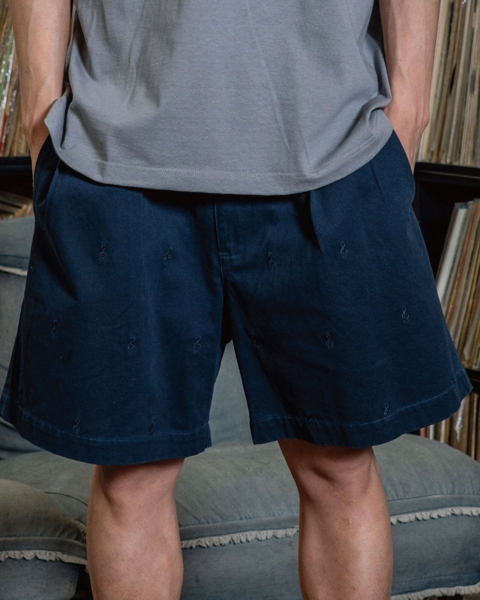 画像8: INTERBREED Embroidered Tuck Shorts タック ショーツ ネイビー 刺繍 ハーフパンツ (8)