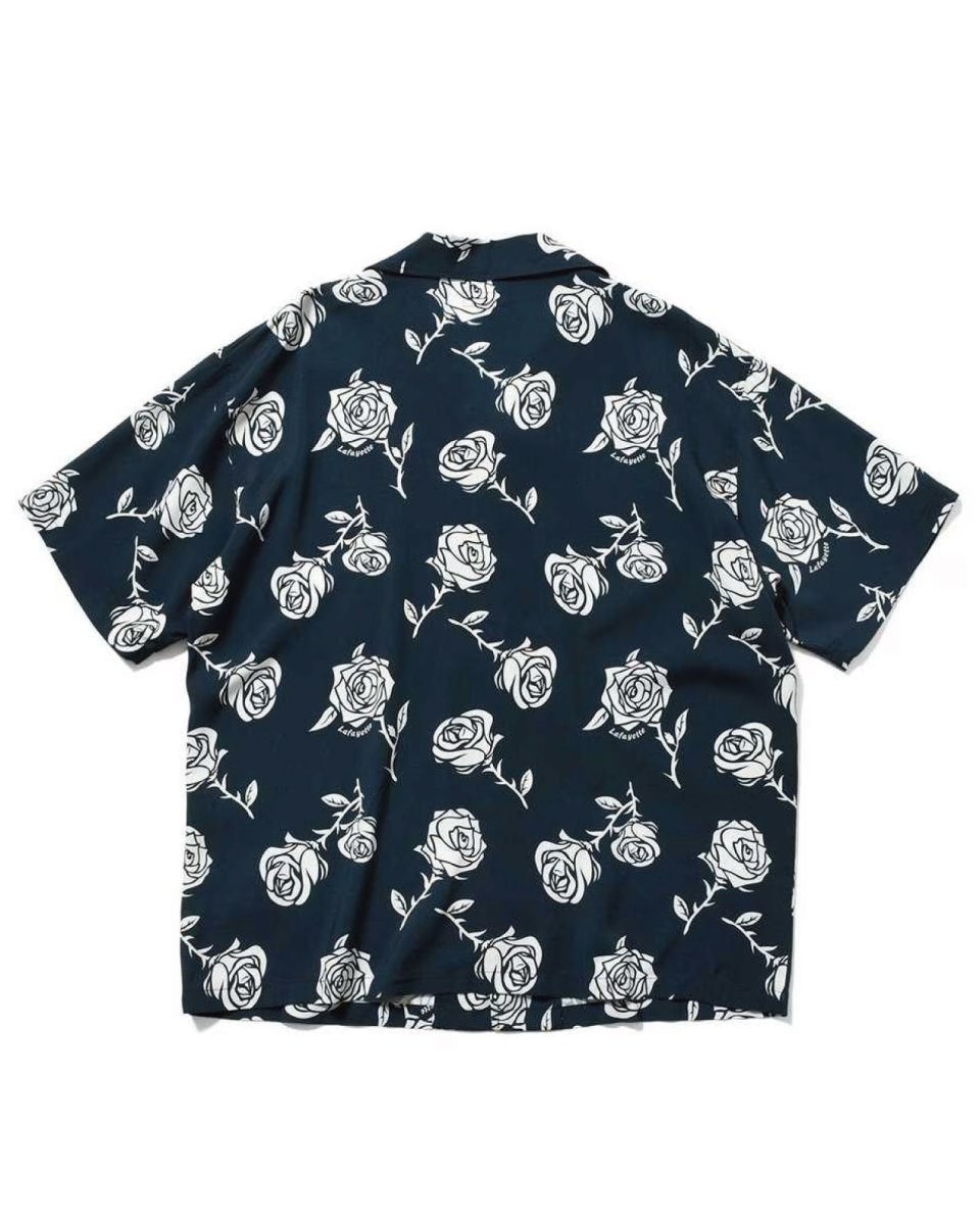 画像3: LFYT Rose Pattern Open Collar Shirt Navy ローズ オープンカラー シャツ 半袖シャツ  (3)