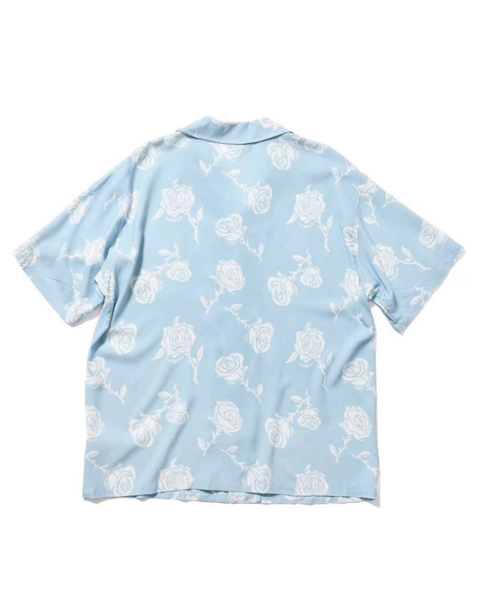 画像2: LFYT Rose Pattern Open Collar Shirt Light Blue ローズ オープンカラー シャツ 半袖シャツ  (2)
