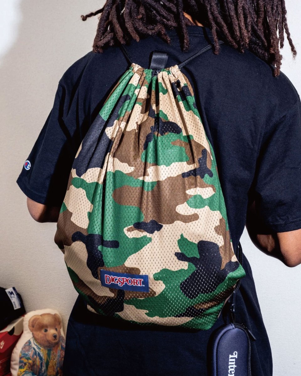 画像2: INTERBREED Digsport Gym Sack Woodland Camo メッシュ ジムサック ナップサック カモフラージュ バッグ (2)