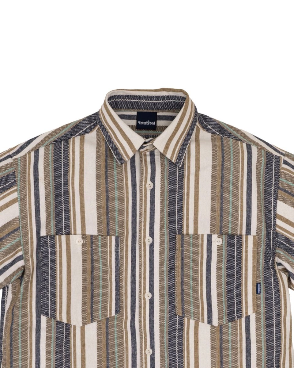 画像10: INTERBREED Multi Striped Summer Shirt Natural インターブリード マルチ ストライプ サマー シャツ 半袖 ワークシャツ コットン リゾート 沖縄 ストリートファッション (10)