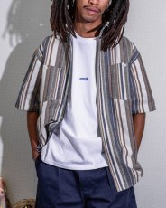 画像12: INTERBREED Multi Striped Summer Shirt Natural インターブリード マルチ ストライプ サマー シャツ 半袖 ワークシャツ コットン リゾート 沖縄 ストリートファッション (12)