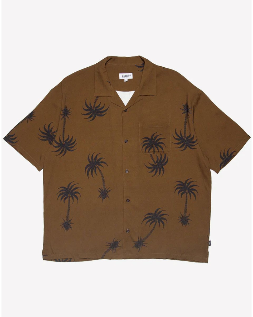 画像2: Haight LVC Loud Tree Rayon Shirt Brown ヘイト レーヨンシャツ 半袖 総柄 ボタニカル柄 アロハシャツ 沖縄 ストリートファッション (2)