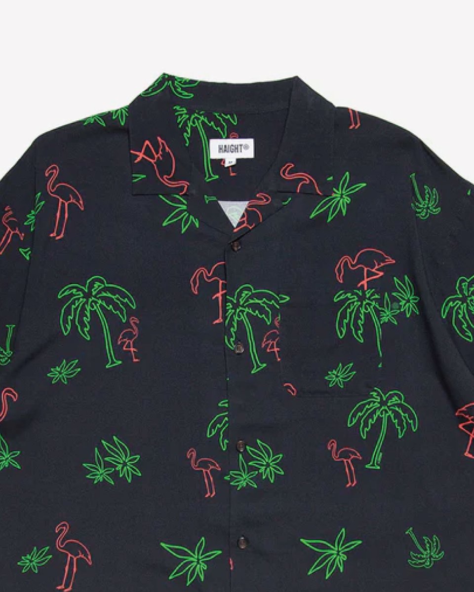 画像7: Haight LVC Neon Light Rayon Shirt Black ヘイト レーヨンシャツ 半袖 総柄 開襟 オープンカラーシャツ 沖縄 ストリートファッション (7)