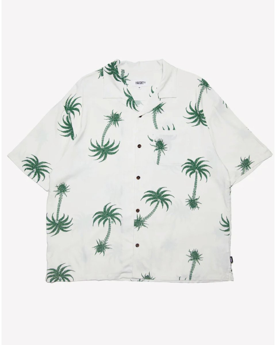画像2: Haight LVC Loud Tree Rayon Shirt White ヘイト レーヨンシャツ 半袖 総柄 ボタニカル柄 アロハシャツ 沖縄 ストリートファッション (2)