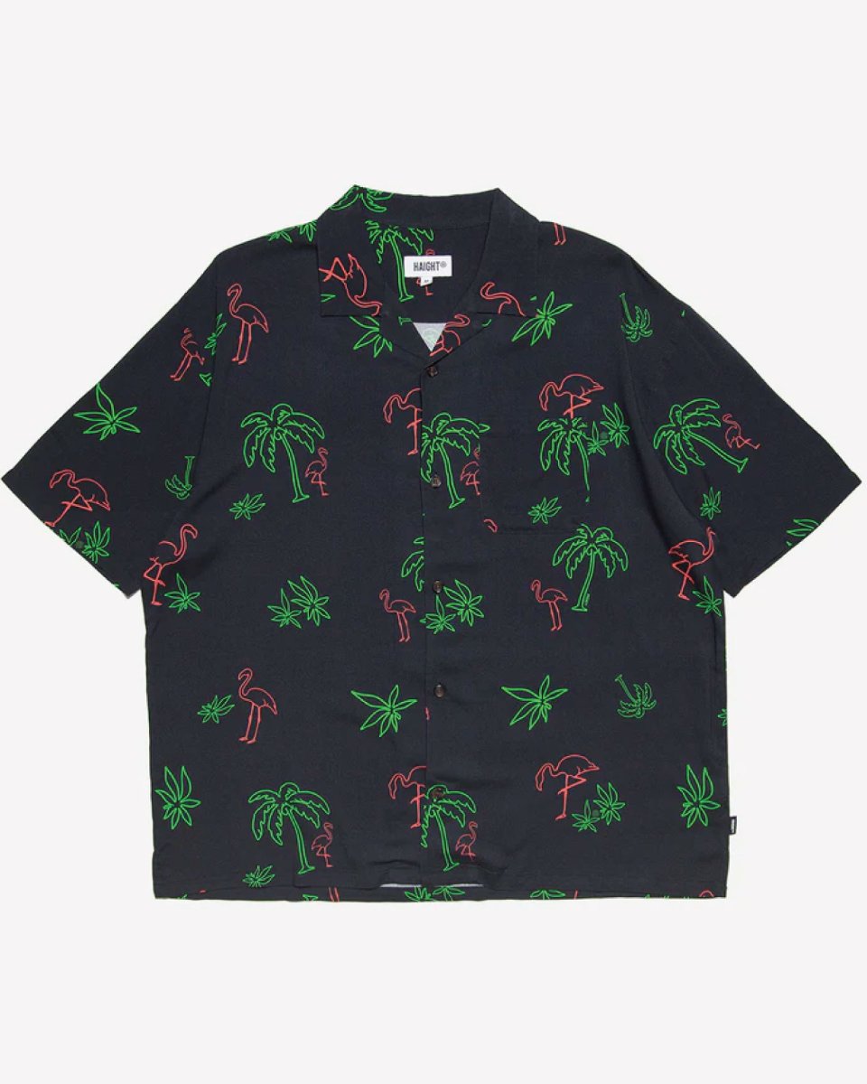 画像3: Haight LVC Neon Light Rayon Shirt Black ヘイト レーヨンシャツ 半袖 総柄 開襟 オープンカラーシャツ 沖縄 ストリートファッション (3)