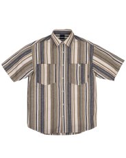 画像4: INTERBREED Multi Striped Summer Shirt Natural インターブリード マルチ ストライプ サマー シャツ 半袖 ワークシャツ コットン リゾート 沖縄 ストリートファッション (4)