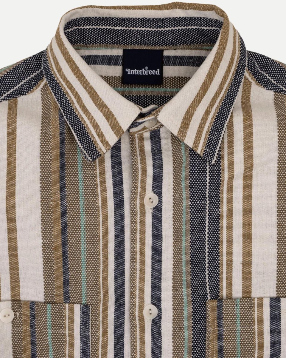 画像6: INTERBREED Multi Striped Summer Shirt Natural インターブリード マルチ ストライプ サマー シャツ 半袖 ワークシャツ コットン リゾート 沖縄 ストリートファッション (6)