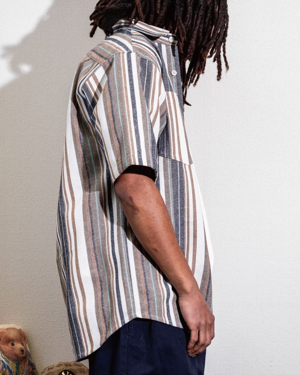 画像11: INTERBREED Multi Striped Summer Shirt Natural インターブリード マルチ ストライプ サマー シャツ 半袖 ワークシャツ コットン リゾート 沖縄 ストリートファッション (11)