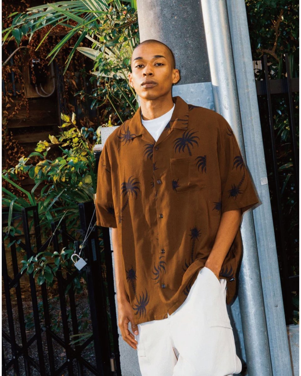 画像6: Haight LVC Loud Tree Rayon Shirt Brown ヘイト レーヨンシャツ 半袖 総柄 ボタニカル柄 アロハシャツ 沖縄 ストリートファッション (6)