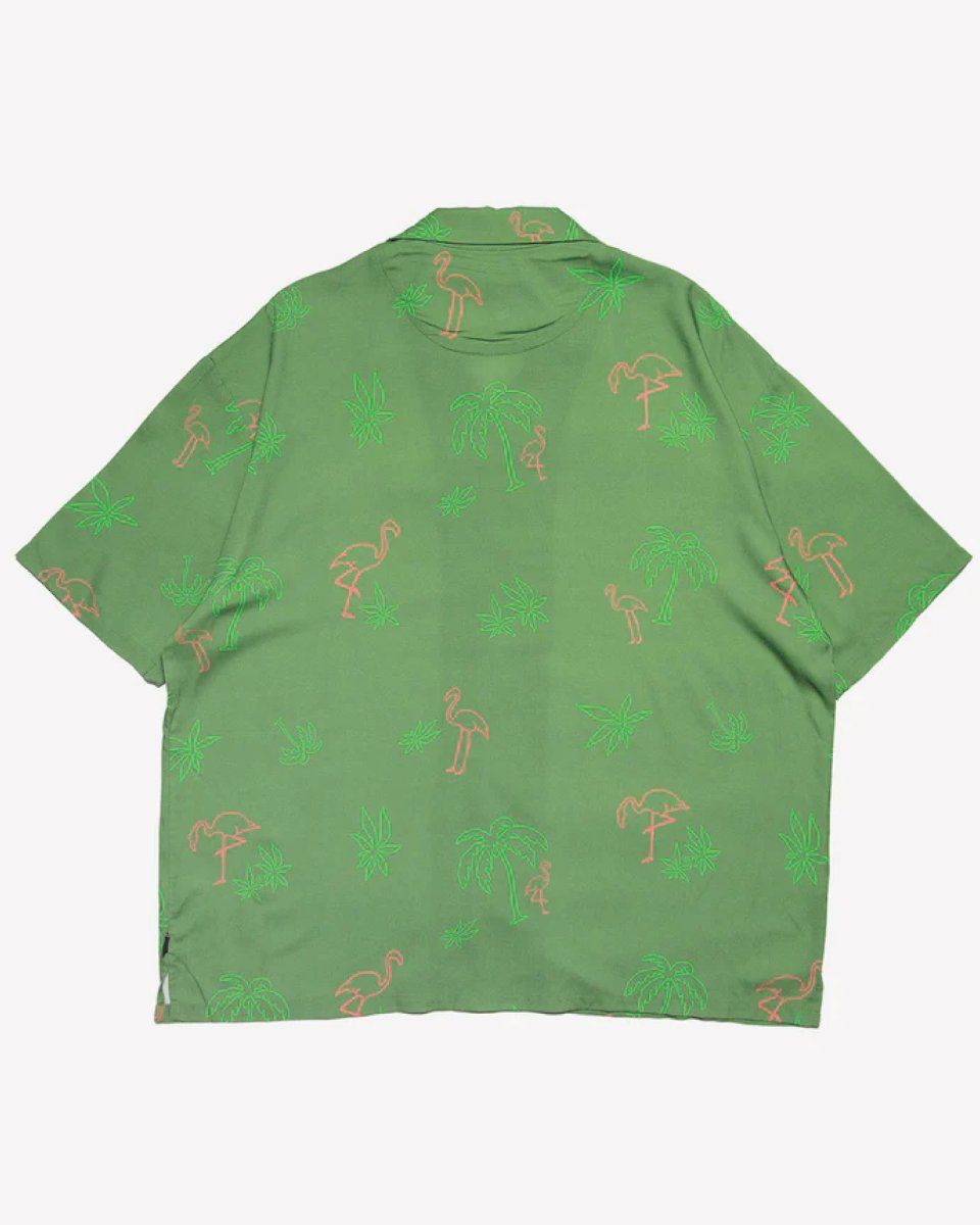 画像2: Haight LVC Neon Light Rayon Shirt Green ヘイト レーヨンシャツ 半袖 総柄 開襟 オープンカラーシャツ 沖縄 ストリートファッション (2)