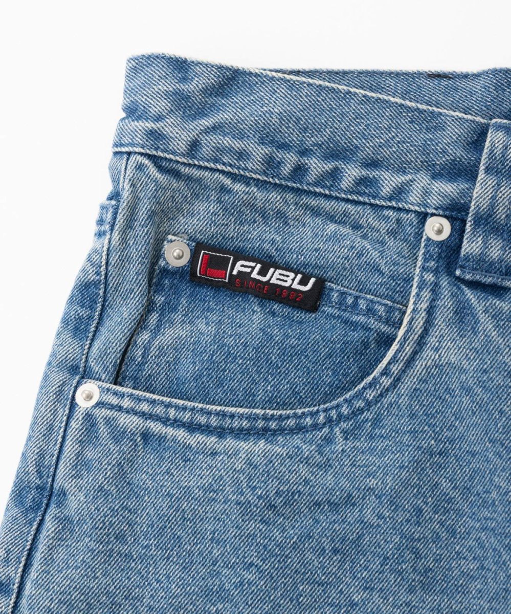 画像4: FUBU デニム ショートパンツ フブ ジーンズ ハーフパンツ 13.5オンス 沖縄 メンズ服  Light Blue (4)