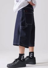 画像2: FUBU メタリック デニム ショートパンツ フブ ジーンズ ハーフパンツ ラメ Y2K 沖縄 ショートパンツ 沖縄 メンズ服 Navy (2)