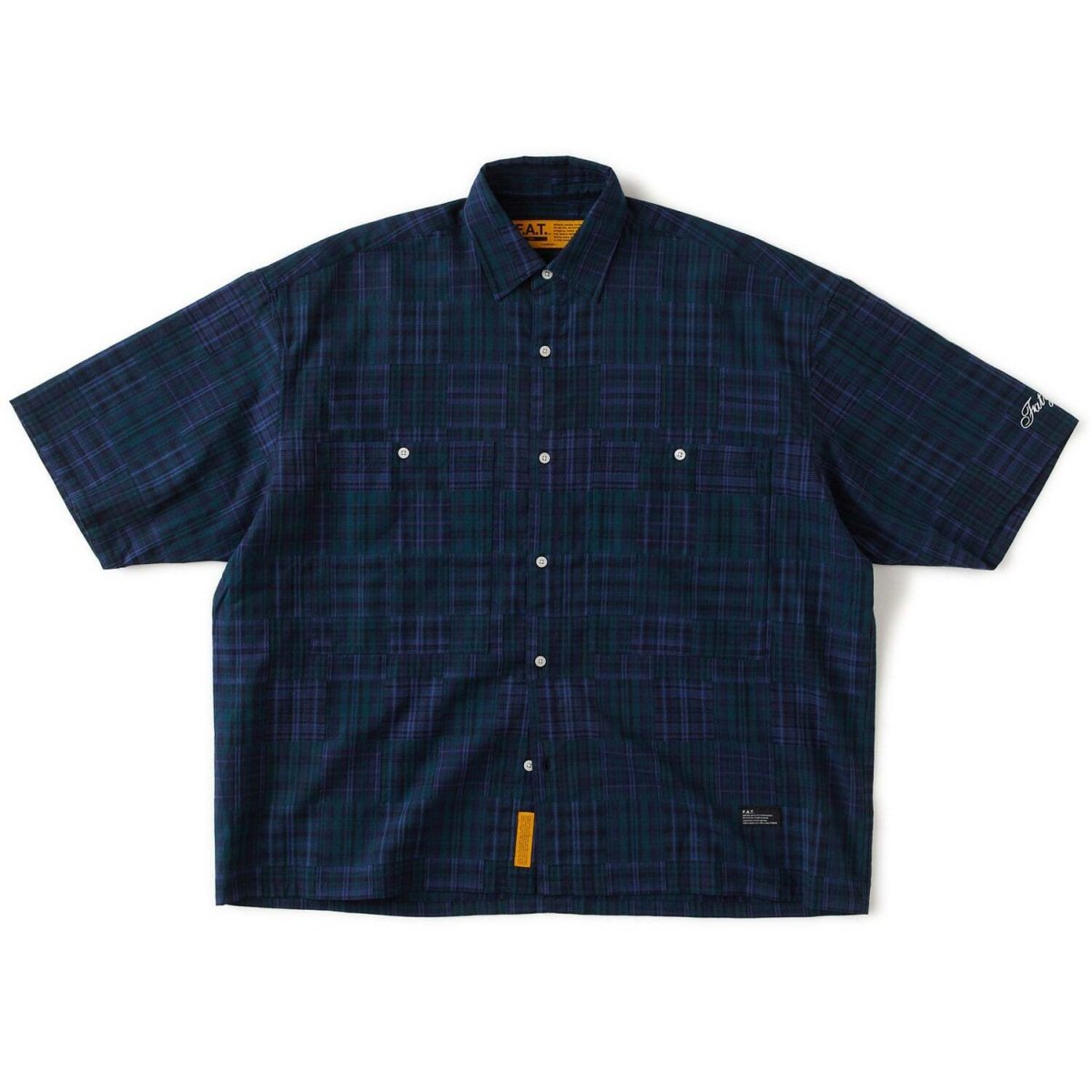 画像2: FAT CROPIECE Navy パッチワーク調 チェック 半袖シャツ ダブルクロス 沖縄 メンズ服 沖縄 メンズファッション (2)