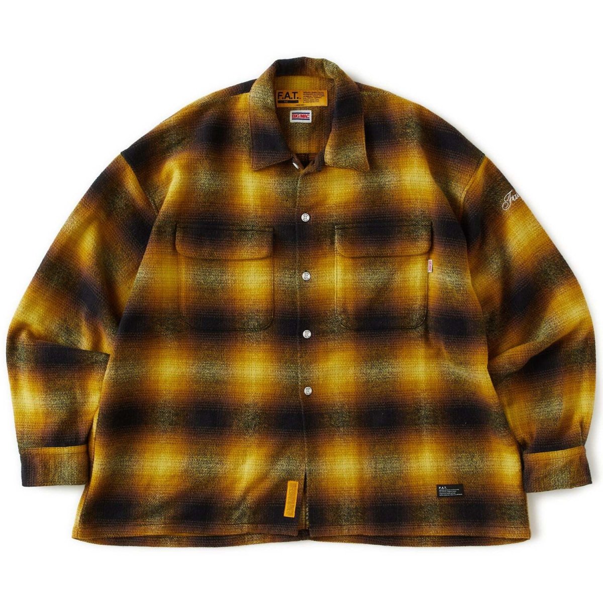 画像2: FAT MAC SMOKE Yellow F.A.T. ビッグマック オンブレチェック ネルシャツ 長袖 シャツ (2)