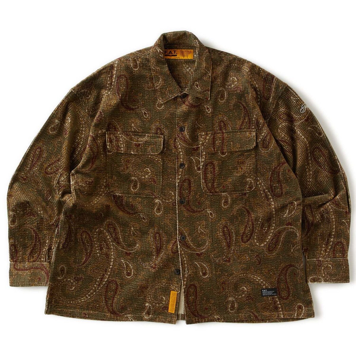 画像2: FAT CROPLEY Corduroy Shirts Olive F.A.T. ペイズリー コーデュロイ シャツ (2)