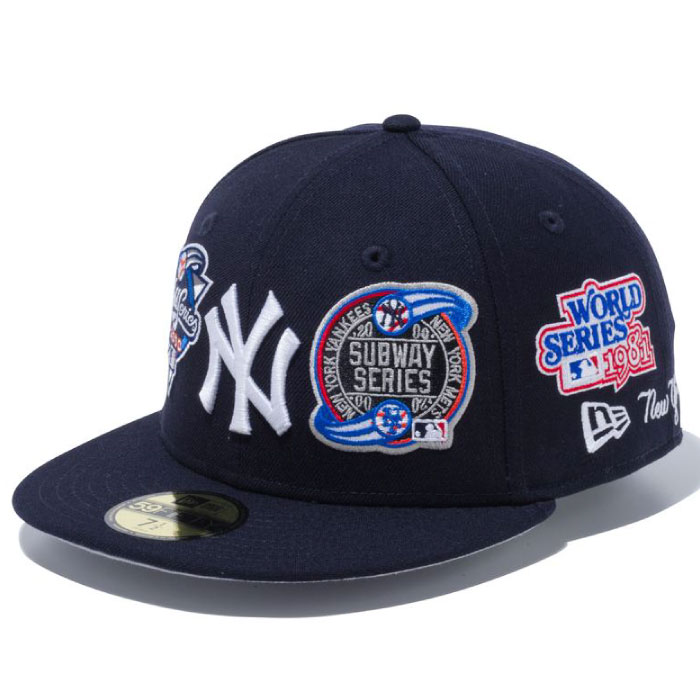 59Fifty NewYork Yankees Cap Navy White ネイビー ホワイト ニューヨーク ヤンキース 全面 刺繍 デザイン  ワールド シリーズ キャップ 帽子 MLB 公式 Official