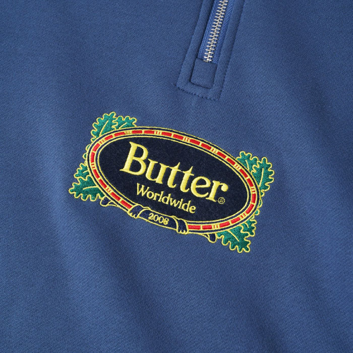 SHELLTER ONLINE SHOPはButter Goods(バターグッズ)正規取扱 / Butter Goods(バターグッズ)のCrest  1/4 Zip Pullover Sweat ロゴ スウェット クレスト プルオーバー ハーフ ジップ Slate Navy ネイビー公式通販サイト  / Butter Goods(バターグッズ)の服や新作アイテムを ...