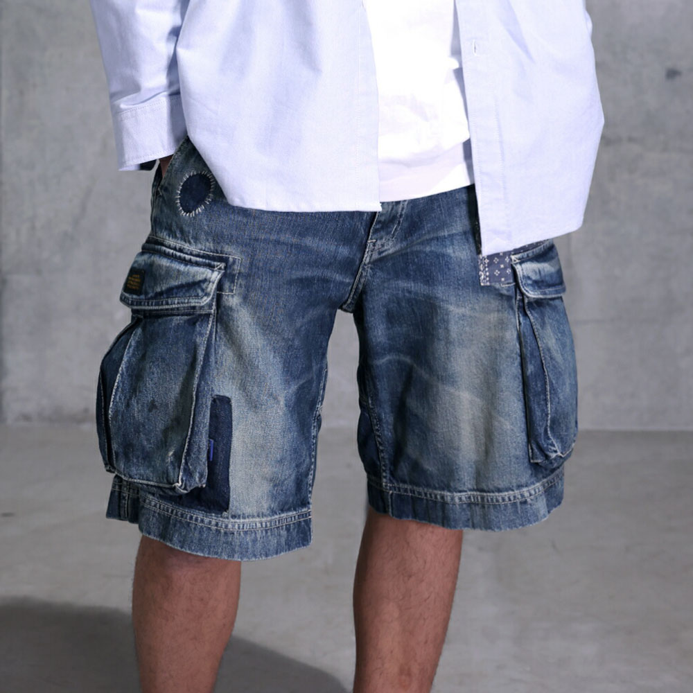 画像1: Washed Denim Shorts デニム ショーツ カーゴ ショート パンツ Vintage ビンテージ Paisley ペイズリー (1)