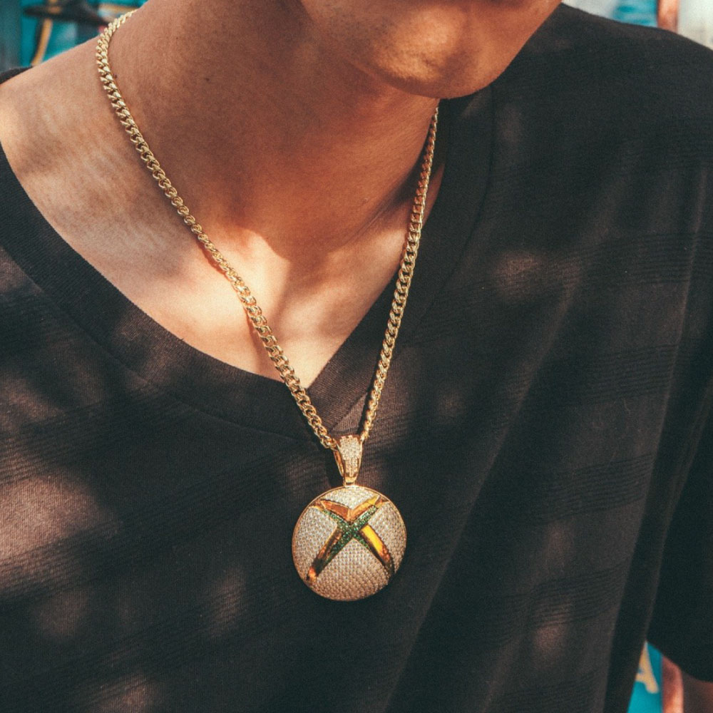 Xbox Iced Sphere Logo Gold Necklace 14K エックスボックス ロゴ ネックレス ゴールド