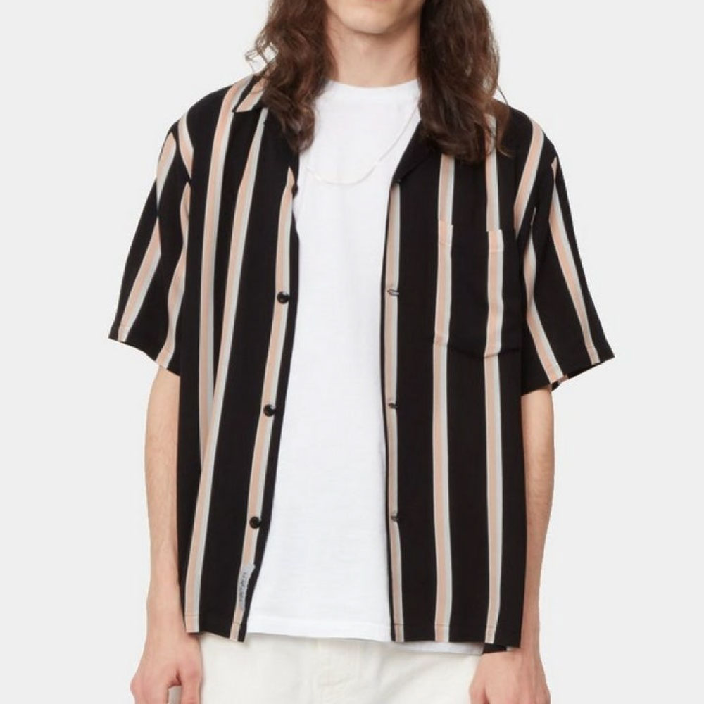 画像1: Gelder S/S Stripe Shirt 半袖 ストライプ オープン カラーシャツ (1)