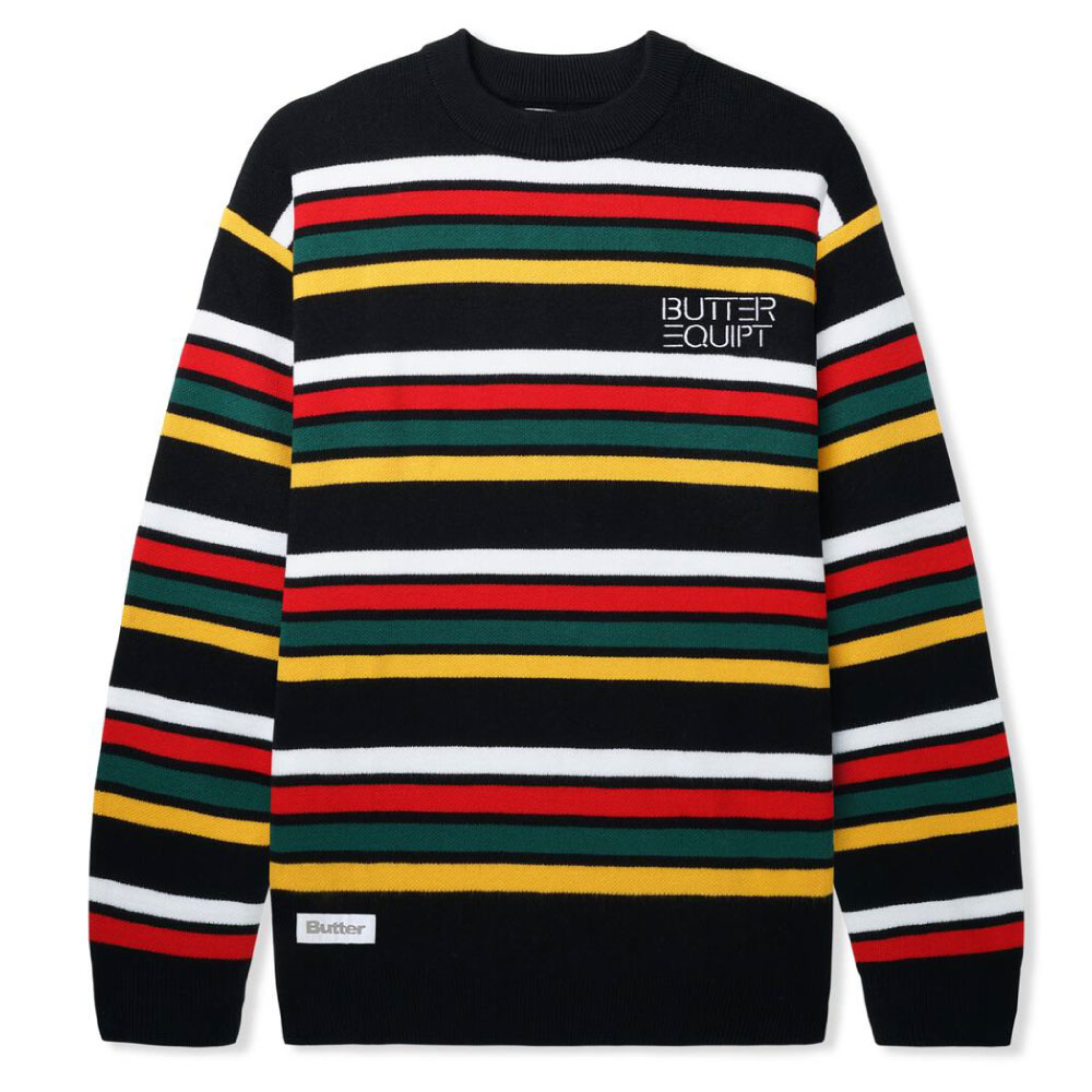 画像1: Stripe Knit Sweater BLK ストライプ ボーダー クルーネック ニット セーター (1)