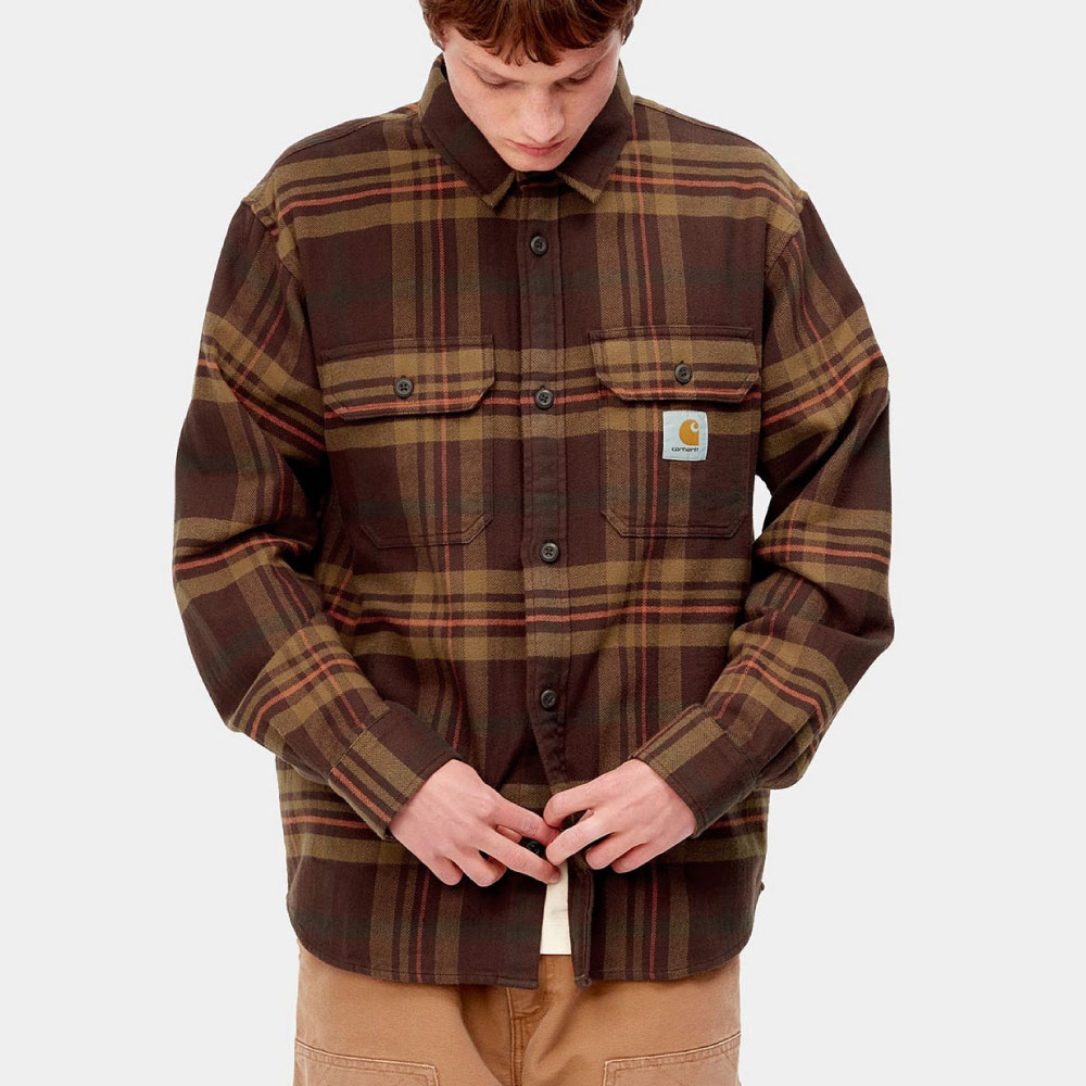 カーハート Carhartt フランネルシャツ チェック柄 ヘビーネル ロゴ パッチ ロングスリーブ 長袖 サイズ：2XL レッド×ベージュ×グレー