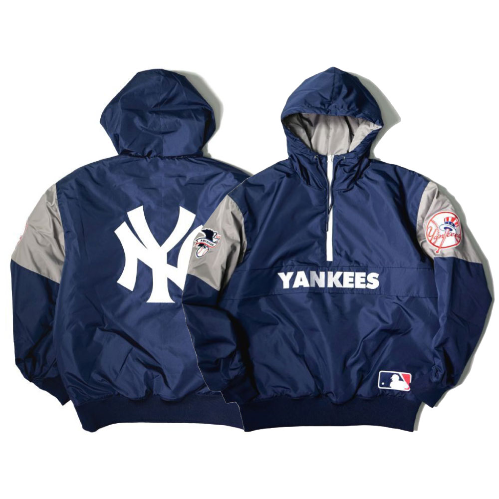 X New York Yankees Pullover Nylon Hooded Jacket ニューヨーク ヤンキース ハーフジップ ナイロン  プルオーバー ジャケット MLB 公式 Official