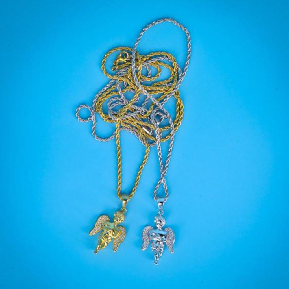 画像1: Angel Piece Rope Chain Necklace エンジェル ピース チェーン ネックレス (1)