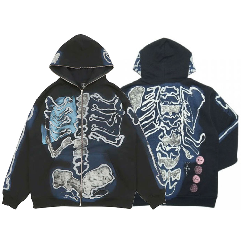 SHELLTER ONLINE SHOPはCactus Jack(カクタスジャック)正規取扱 Cactus Jack(カクタスジャック)の×  Fragment Design Skelton Graffiti Zip Up Sweat Hoodie embroidery フラグメント  ジップアップ スウェット パーカー トラヴィス スコット 刺繍 Black by Travis Scott ...